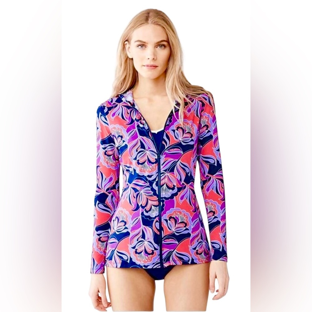 Lands End Women’s UPF 50 zip up hoodie, Swim Cover Up  Sz M (10-12)